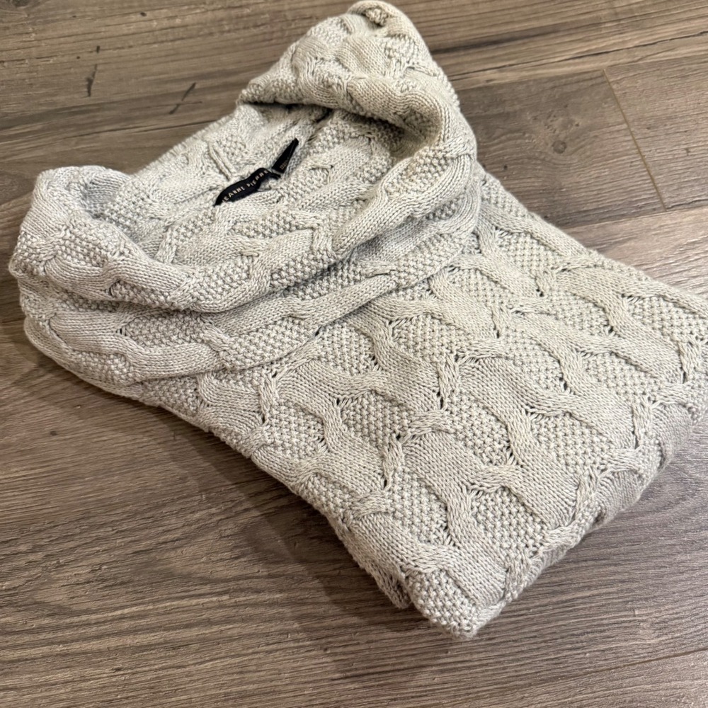 Jeanne Pierre Oatmeal Beige 100% Cotton Cable Knit Cowl Neck Sweater Womens M